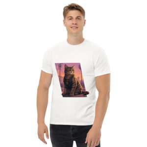 Cool Urban Cat Graphic Tee model wearing pink shirt